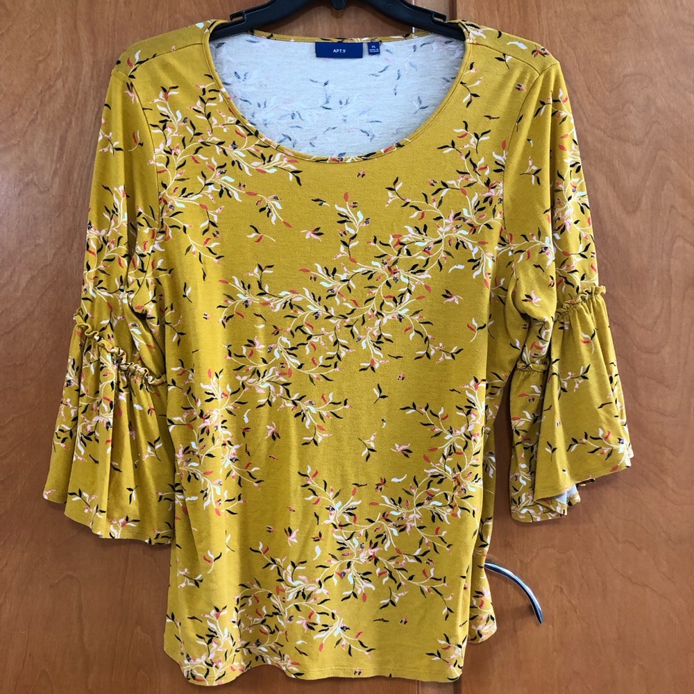 Floral Yellow Top with Bell Sleeves